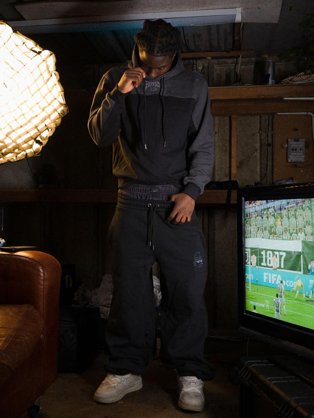 Parkside black hoodie — front view with embroidered chest logo